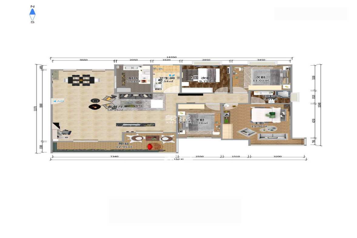 绿洲花园 3室2厅2卫 5000.0元/月 绿洲花园 3室2厅2卫 5000.0元/月户型图