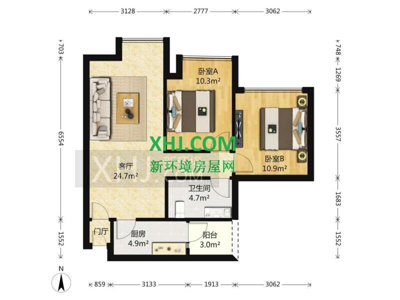 朗基天香  2室2厅1卫   175.00万室内图1