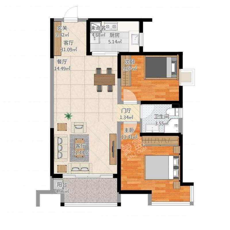 会龙山社区  2室1厅1卫   23.00万户型图