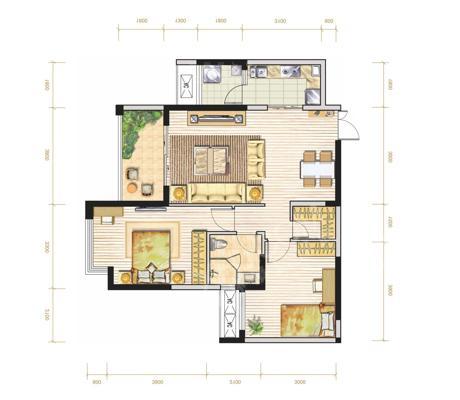 保利叶语  3室2厅1卫   2100.00元/月室内图1