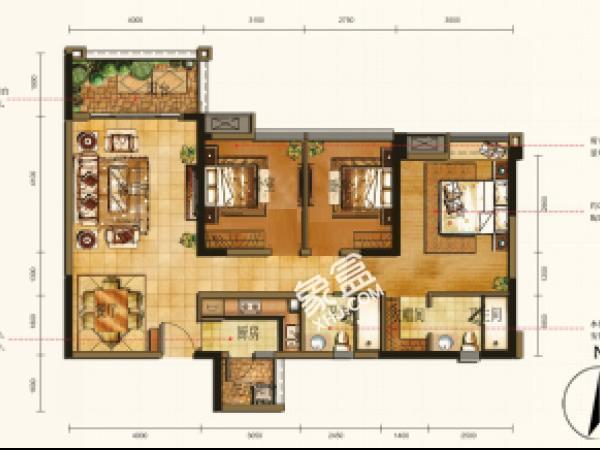 中洲锦城湖岸  3室2厅2卫   5500.00元/月室内图1