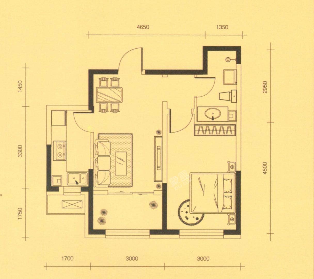 南城天街  1室1厅1卫   1300.00元/月户型图