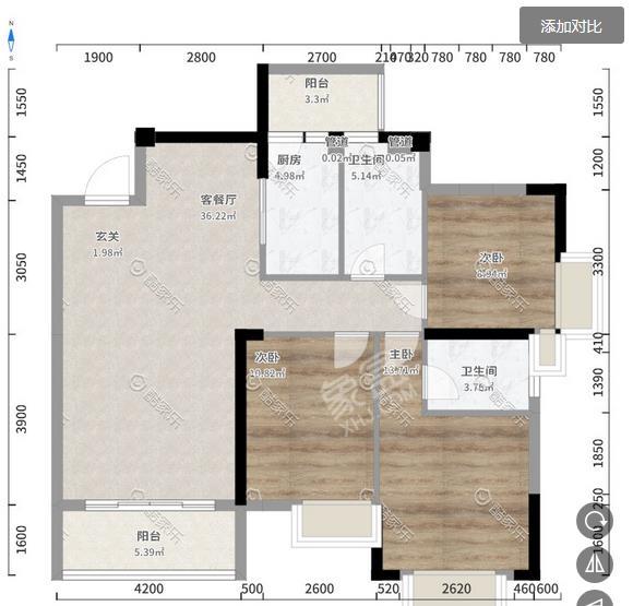 栖凤华庭  3室2厅2卫   80.00万户型图