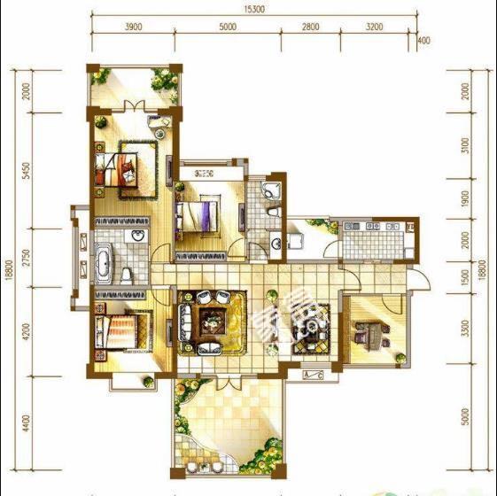 万科海悦汇城东区  3室2厅1卫   2325.00元/月户型图