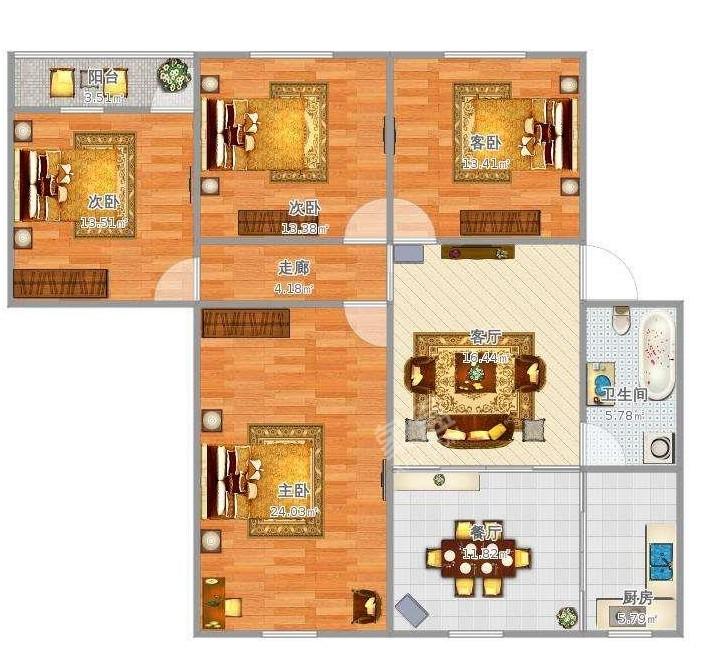 金山俪园  3室2厅2卫   58.80万户型图