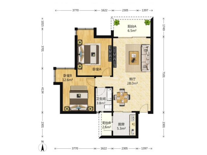 逸都花园  2室1厅1卫   2258.00元/月室内图1