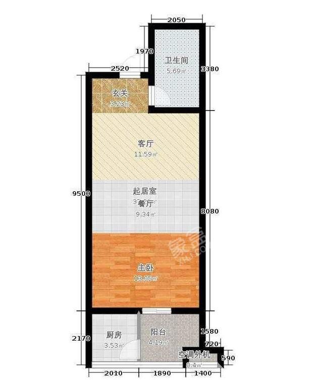 旺佳华府  2室2厅1卫   64.80万户型图