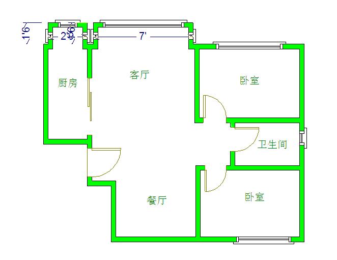 中大君悦金沙七期  2室1厅1卫   2400.00元/月室内图1