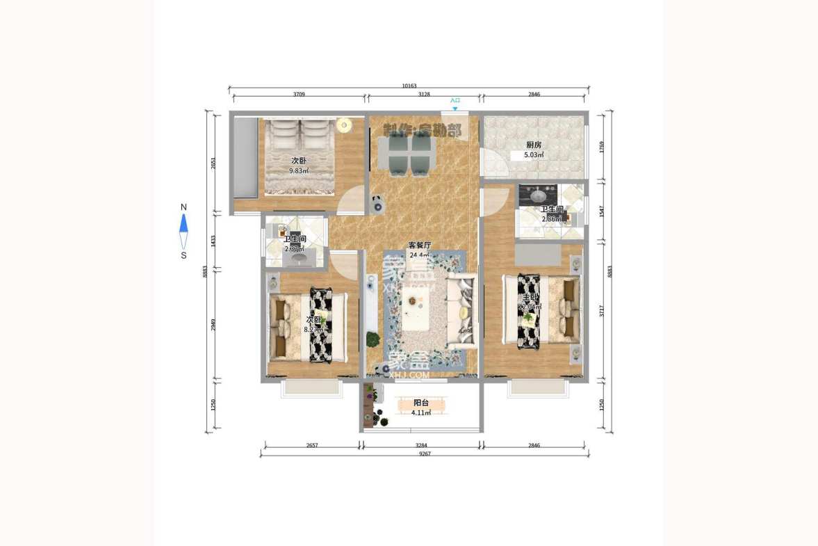 时代星城 3室2厅2卫 1800.0元/月 时代星城 3室2厅2卫 1800.0元/月户型图