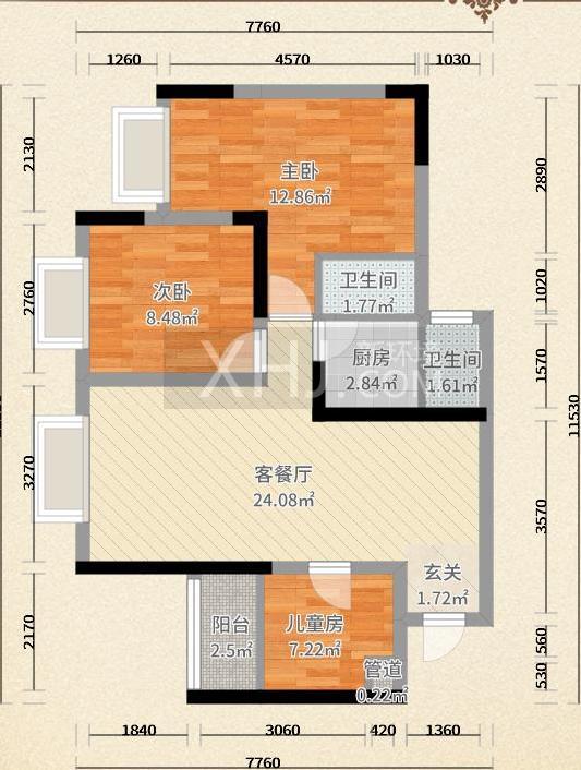 清河庭苑  2室1厅1卫   1300.00元/月室内图1