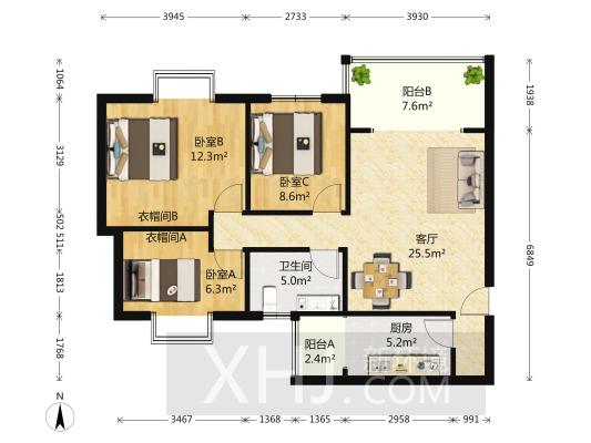 锦西民宅  3室2厅1卫   3500.00元/月室内图1