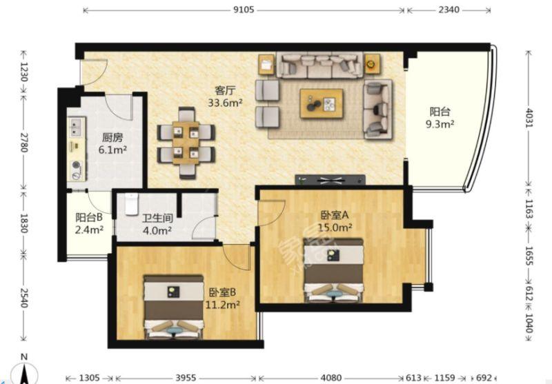 碧华邻  2室1厅2卫   240.00万户型图