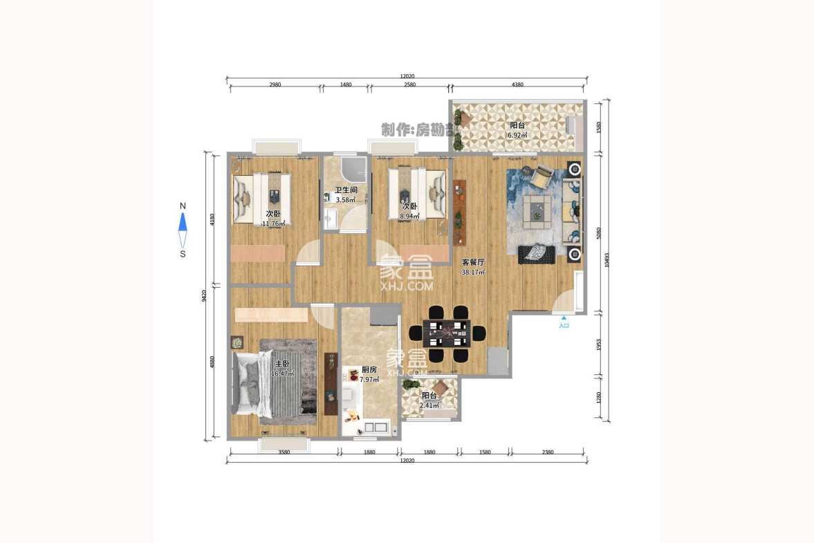 浏阳河畔家园  3室2厅2卫    2800.0元/月室内图1