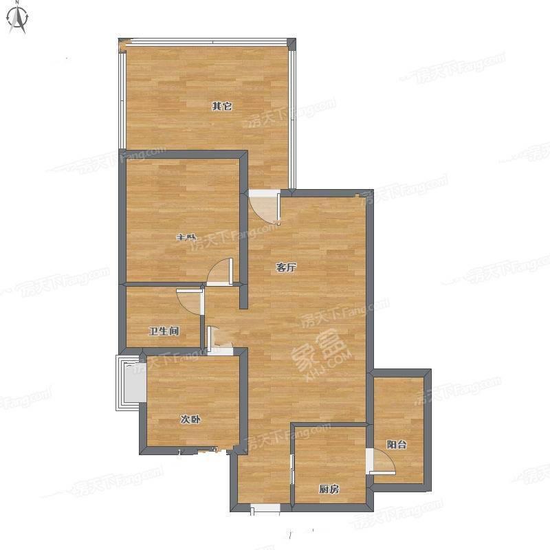 南湖国际1期  2室1厅1卫   2200.00元/月户型图