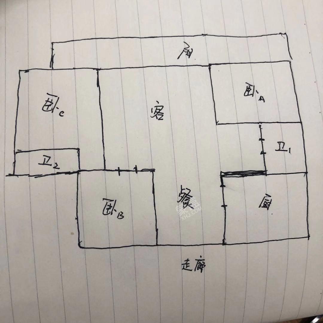 紫荆华庭  3室2厅2卫   3000.00元/月户型图