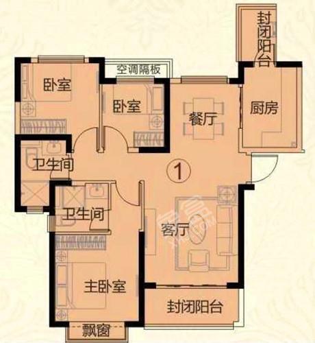 盛唐四月天  3室2厅2卫   60.00万户型图