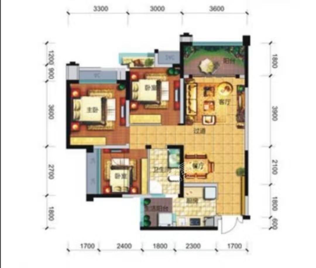 南湖国际1期  2室2厅1卫   2200.00元/月户型图