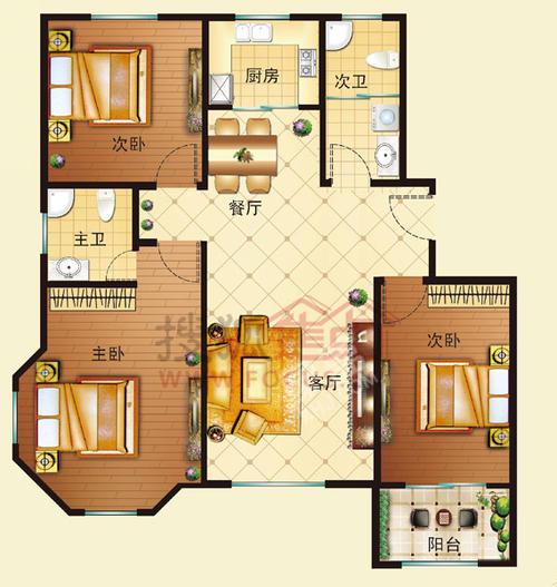 赫山区政府宿舍  3室2厅1卫   900.00元/月户型图