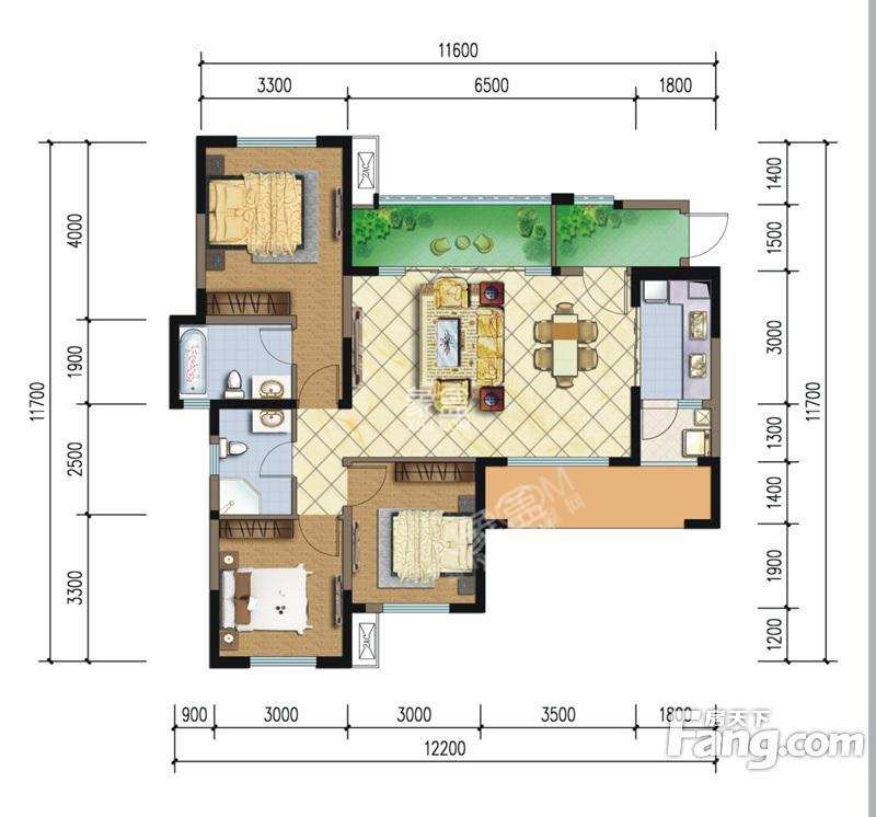 佳兆业君汇上品 3室2厅1卫 2300.0元/月 佳兆业君汇上品 3室2厅1卫 2300.0元/月户型图