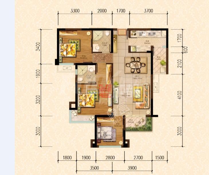 建发.中央鹭洲  3室2厅1卫   4100.00元/月室内图1