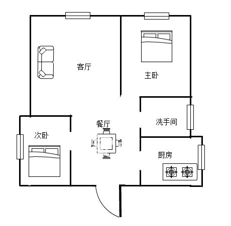 学府华庭  2室2厅1卫   1600.00元/月户型图