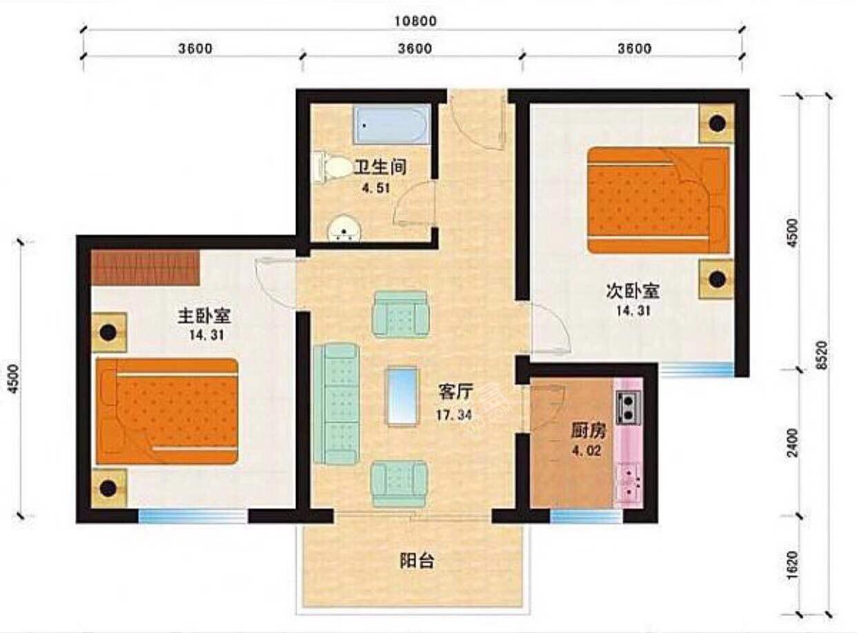 益阳工程公司大海棠生活小区  3室2厅1卫   1100.00元/月户型图