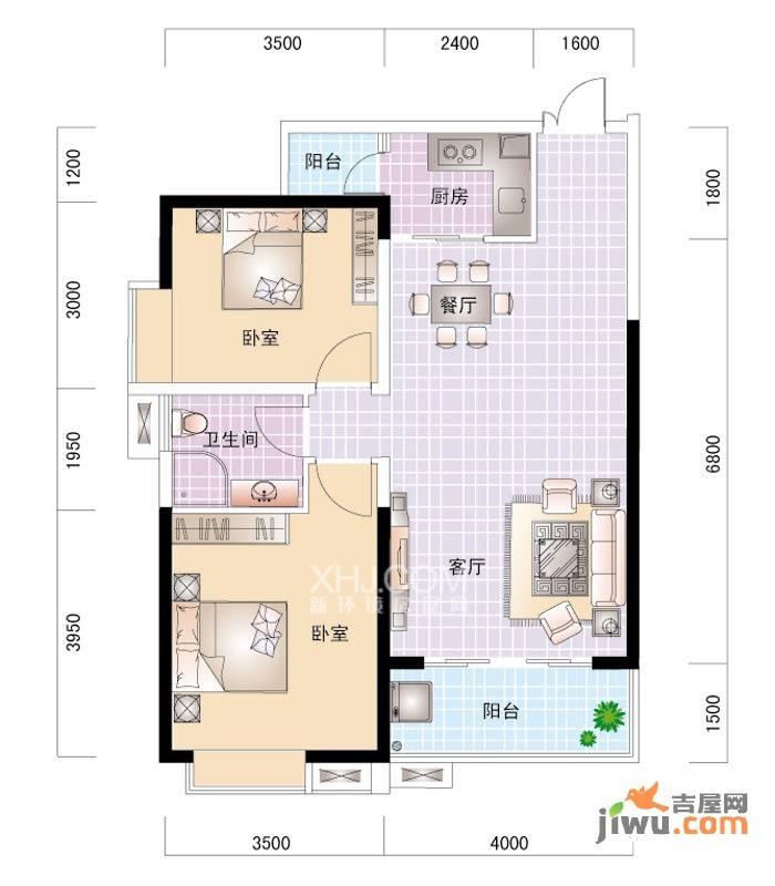 金阳世纪城龙耀苑  2室2厅1卫   2200.00元/月室内图1