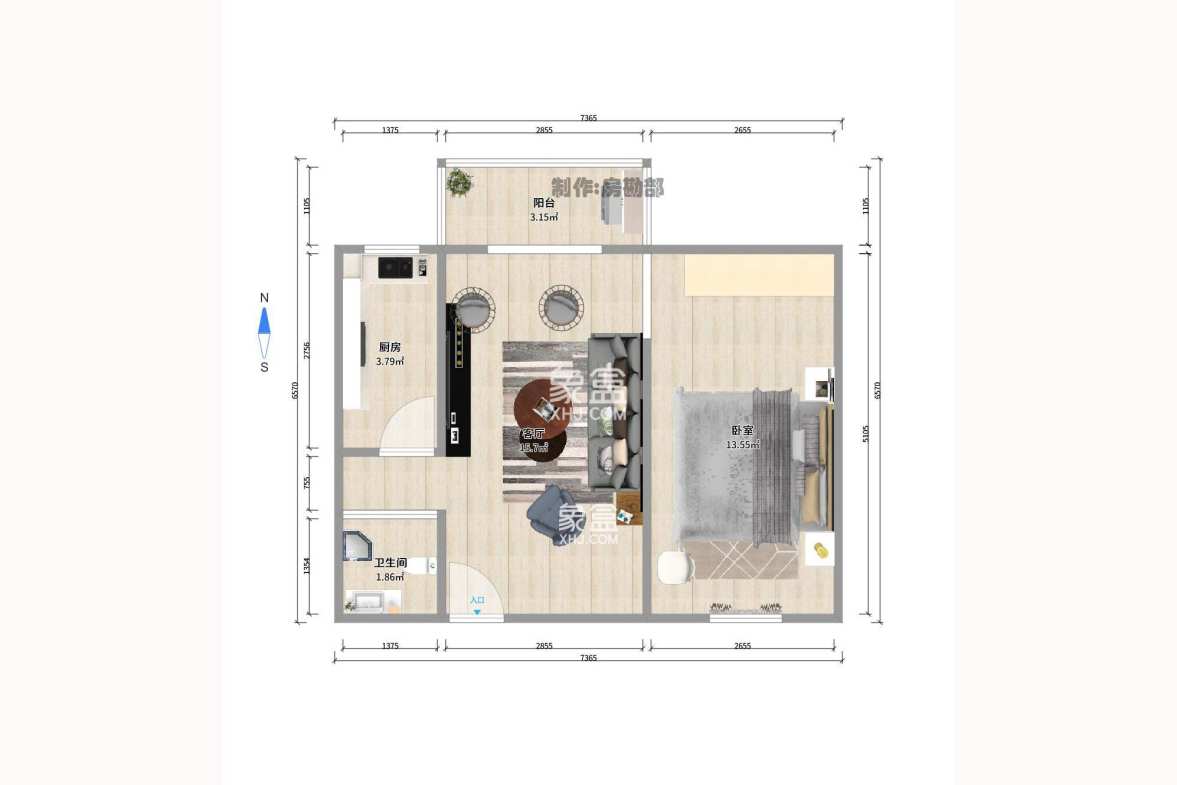 星尚520  1室1厅1卫    1600.0元/月 星尚520  1室1厅1卫    1600.0元/月户型图