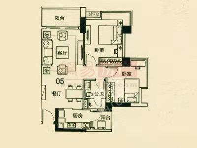 二江花园  2室2厅1卫   1500.00元/月户型图