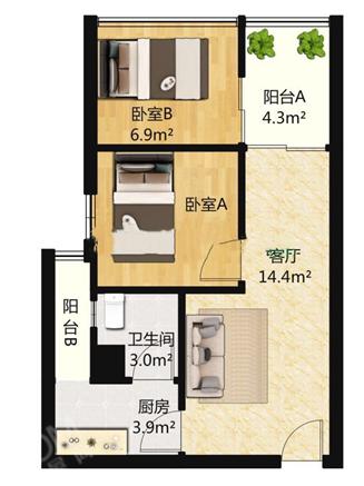 光华揽胜  2室1厅1卫   2000.00元/月室内图1