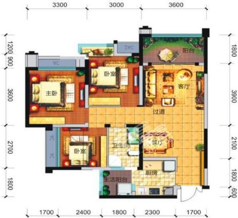 保利叶语  3室2厅2卫   2400.00元/月室内图1