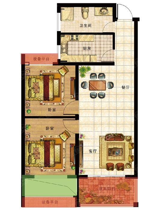 桃花仑路散盘  2室2厅1卫   1000.00元/月户型图