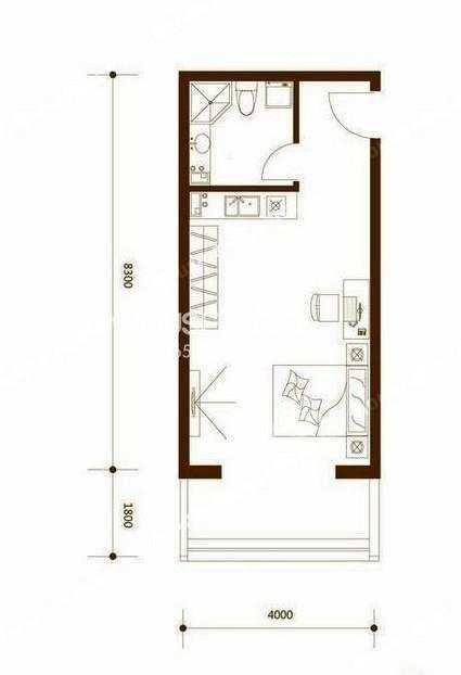 中建国际大厦  1室1厅1卫   1300.00元/月户型图