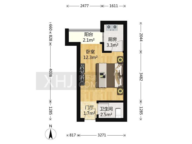 左右小区  1室0厅1卫   1150.00元/月室内图1