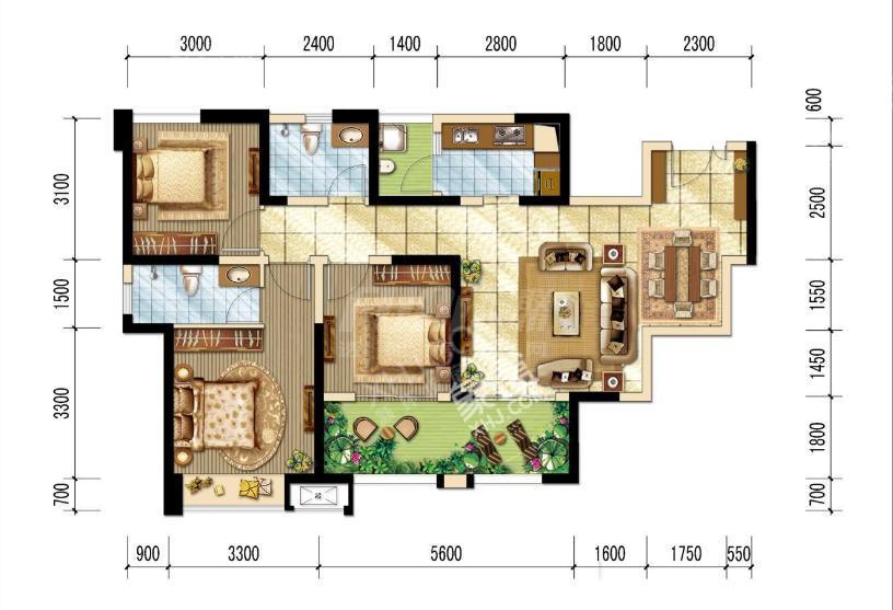 世龙广场  3室1厅1卫   4800.00元/月室内图1