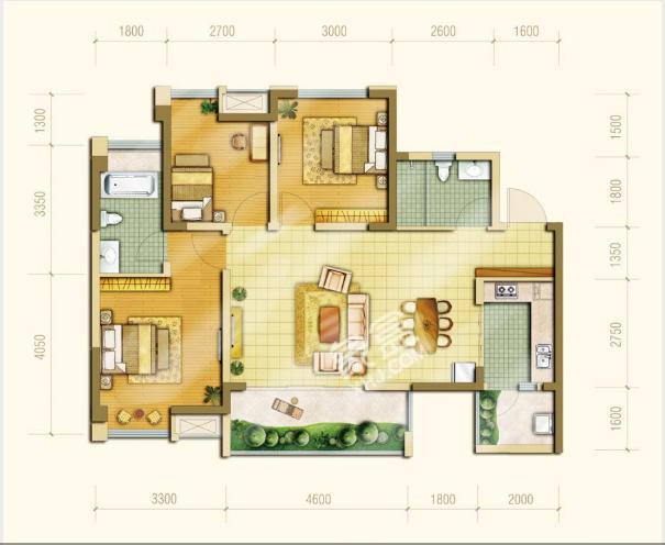 中信城右岸  3室1厅1卫   2100.00元/月室内图1