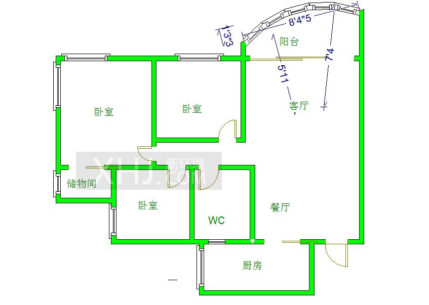 金地嘉年华城A区  3室2厅2卫   3000.00元/月室内图1