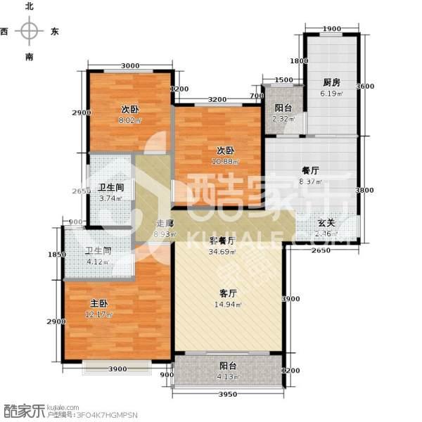 恒大帝景  3室2厅2卫   188.00万户型图