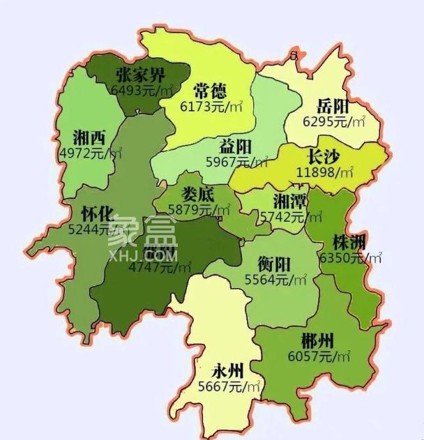 省會長沙以11898元/平房價排名第一,而其餘13個市州均在5-6千左右.