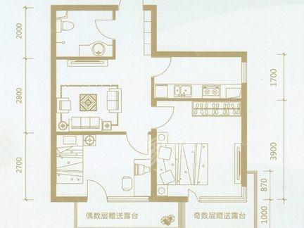 揽胜金沙  2室2厅1卫   2800.00元/月户型图