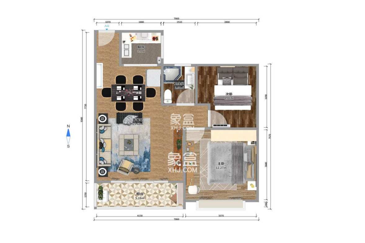 美利新世界 2室1厅1卫 2200.0元/月 美利新世界 2室1厅1卫 2200.0元/月户型图