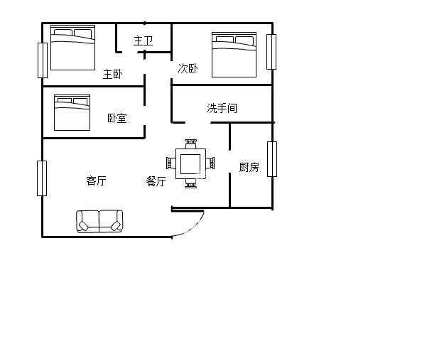 建南花园  3室1厅1卫   1400.00元/月户型图