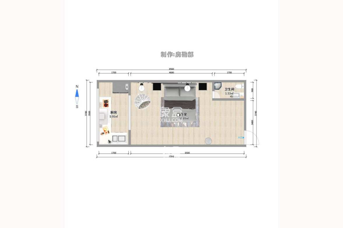 泉昇同福大厦  1室1厅1卫   2100.00元/月室内图1