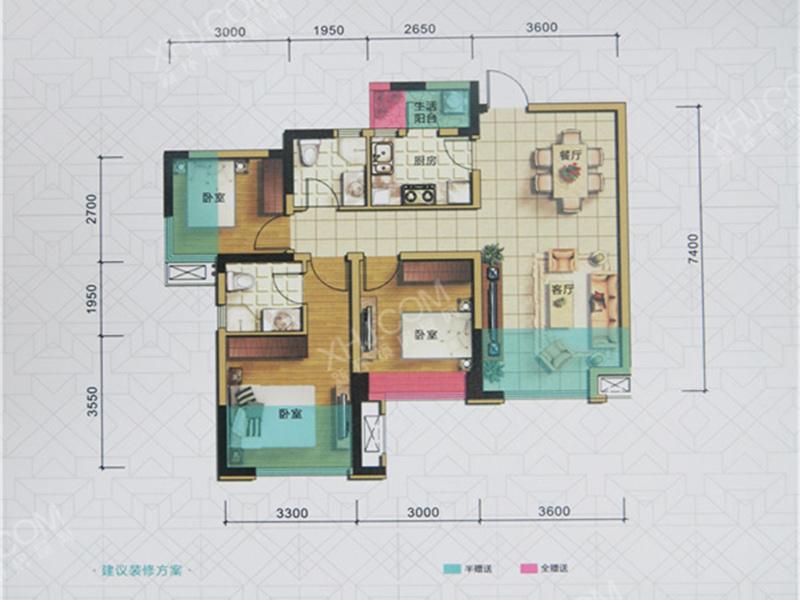 海亮樾金沙  3室1厅1卫   2600.00元/月室内图1