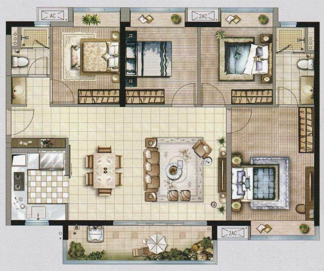 红湘北路散盘  3室2厅1卫   900.00元/月户型图