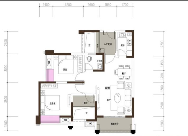 瑞升橡树林华府  3室2厅2卫   2000.00元/月室内图1