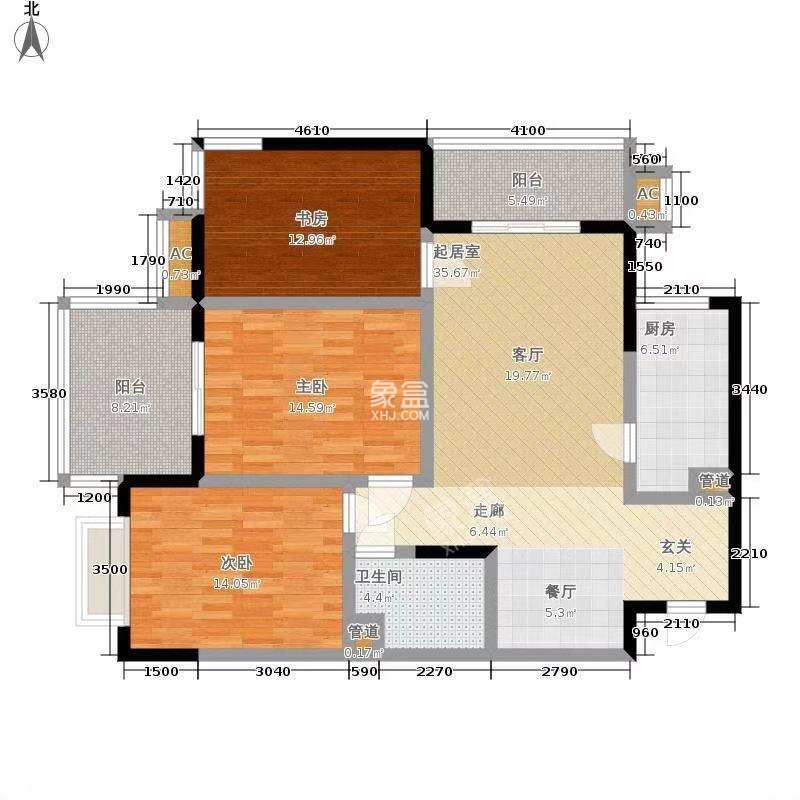 锦舍公寓  3室2厅1卫   3200.00元/月户型图
