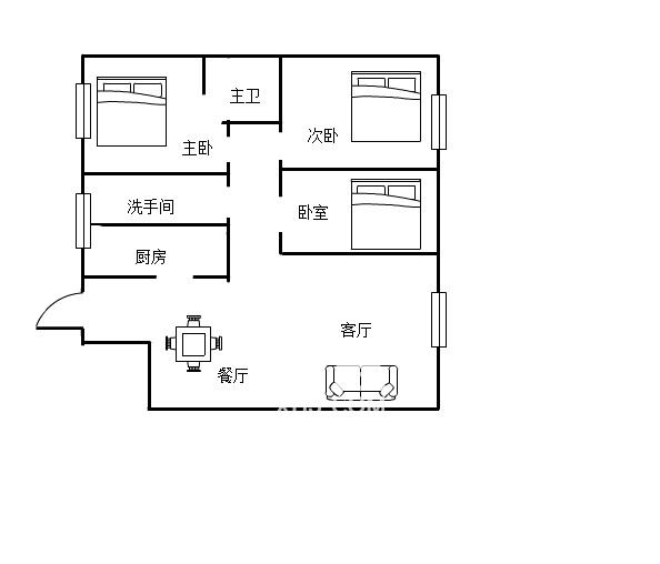 东方明园  3室2厅1卫   1800.00元/月户型图