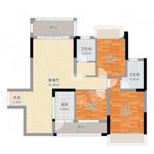 高尔夫紫龙郡 3室2厅2卫 55.0万 高尔夫紫龙郡 3室2厅2卫 55.0万户型图