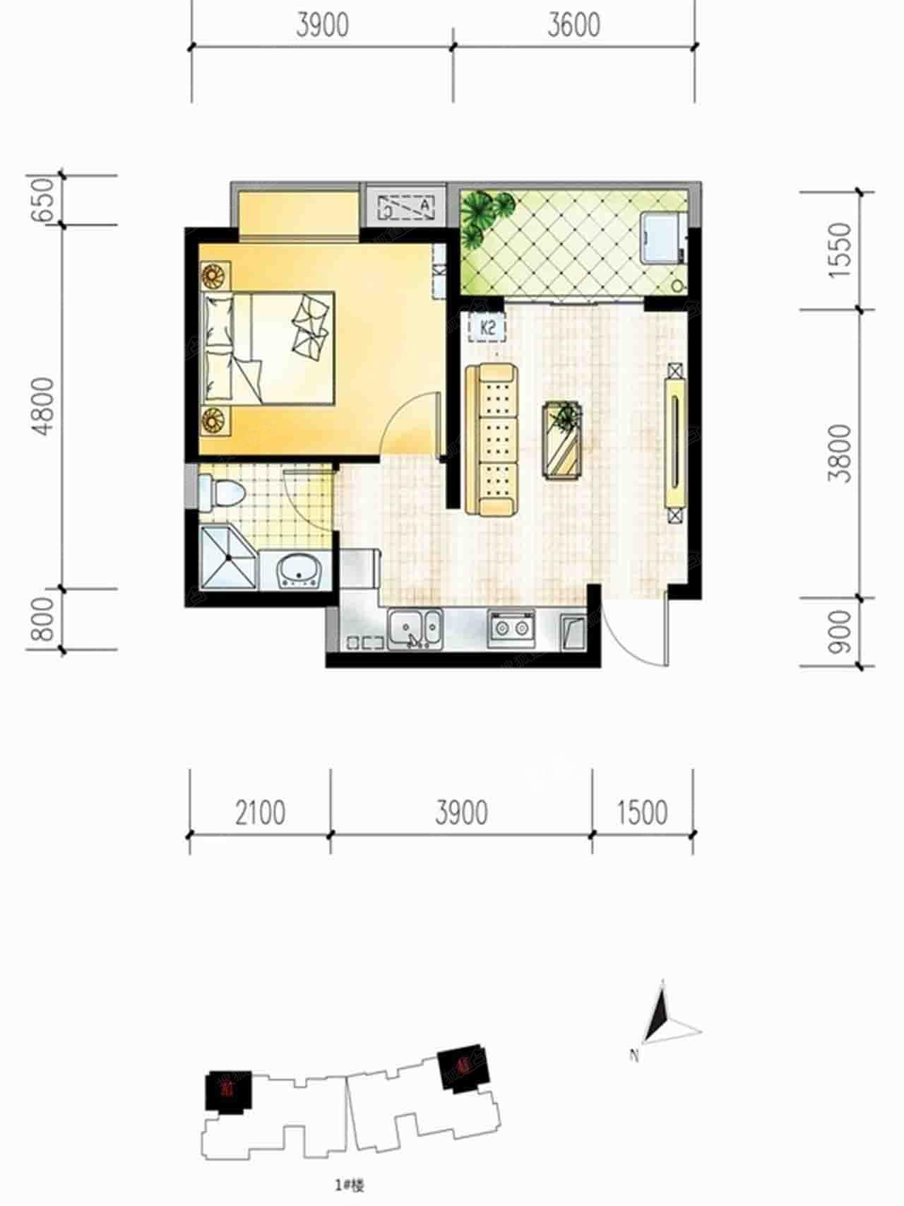 秀龙小区  1室1厅1卫   600.00元/月户型图